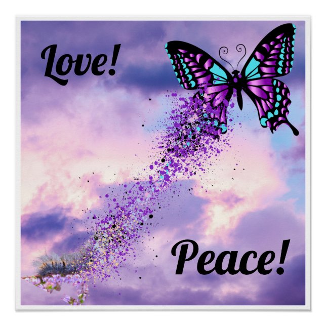 Caterpillar Morph to Purple and Black Butterfly Poster (Front)