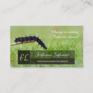 Caterpillar motivational grey rectangle monogram business card