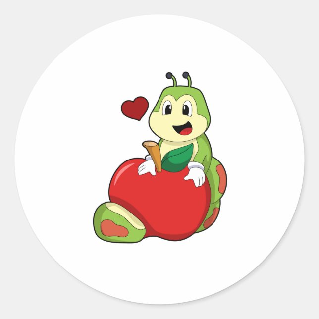 Caterpillar with Apple Classic Round Sticker (Front)