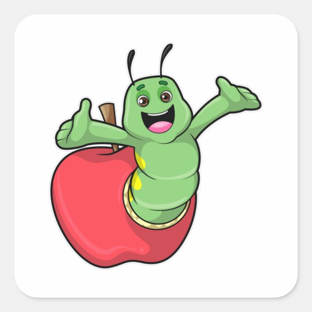Caterpillar with Apple Square Sticker (Front)