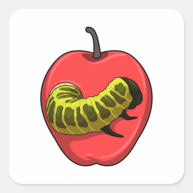 Caterpillar with Apple Square Sticker (Front)