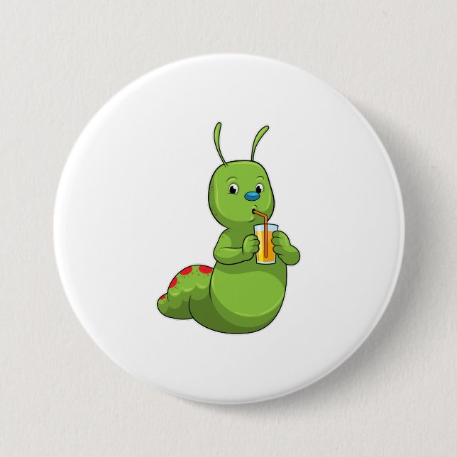 Caterpillar with Glass of Orange juice 7.5 Cm Round Badge (Front)