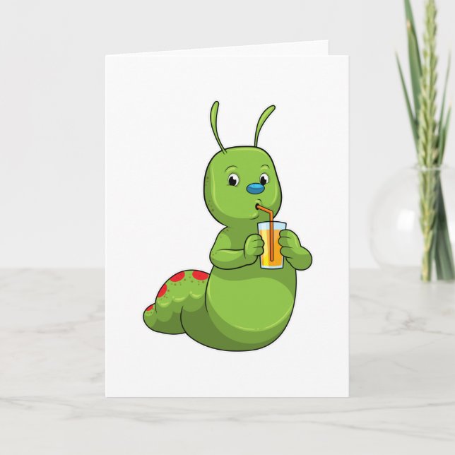 Caterpillar with Glass of Orange juice Card (Front)