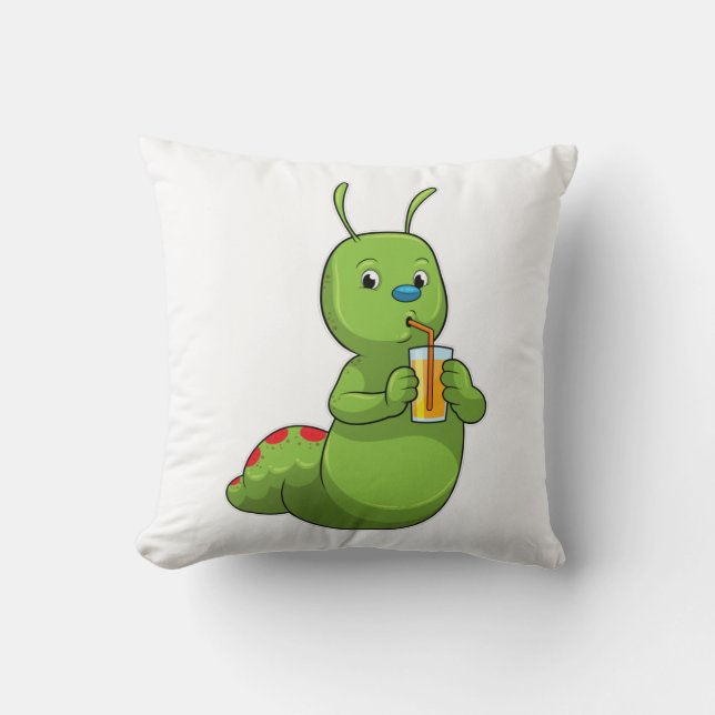 Caterpillar with Glass of Orange juice Cushion (Front)