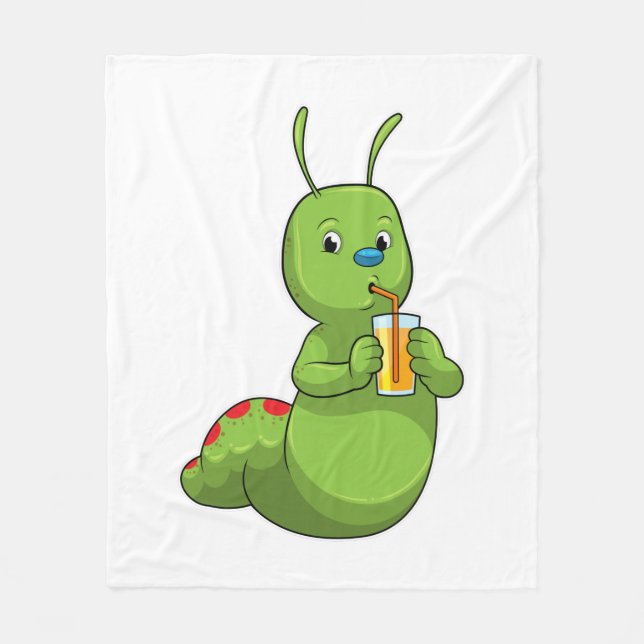Caterpillar with Glass of Orange juice Fleece Blanket (Front)