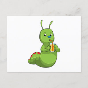 Caterpillar with Glass of Orange juice Postcard