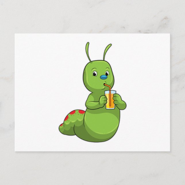 Caterpillar with Glass of Orange juice Postcard (Front)