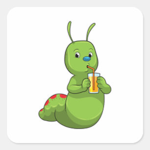 Caterpillar with Glass of Orange juice Square Sticker