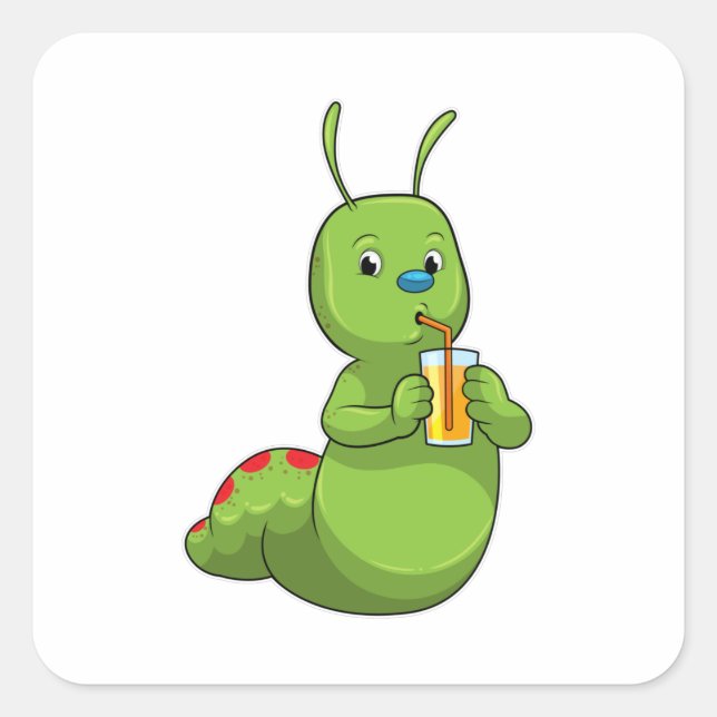 Caterpillar with Glass of Orange juice Square Sticker (Front)