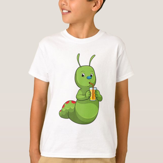 Caterpillar with Glass of Orange juice T-Shirt (Front)