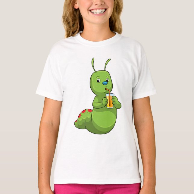 Caterpillar with Glass of Orange juice T-Shirt (Front)