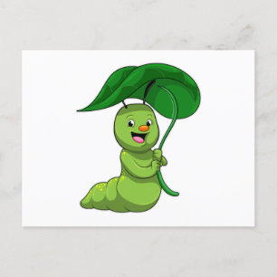 Caterpillar with Leaf as Parasol Postcard