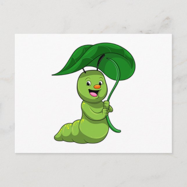 Caterpillar with Leaf as Parasol Postcard (Front)