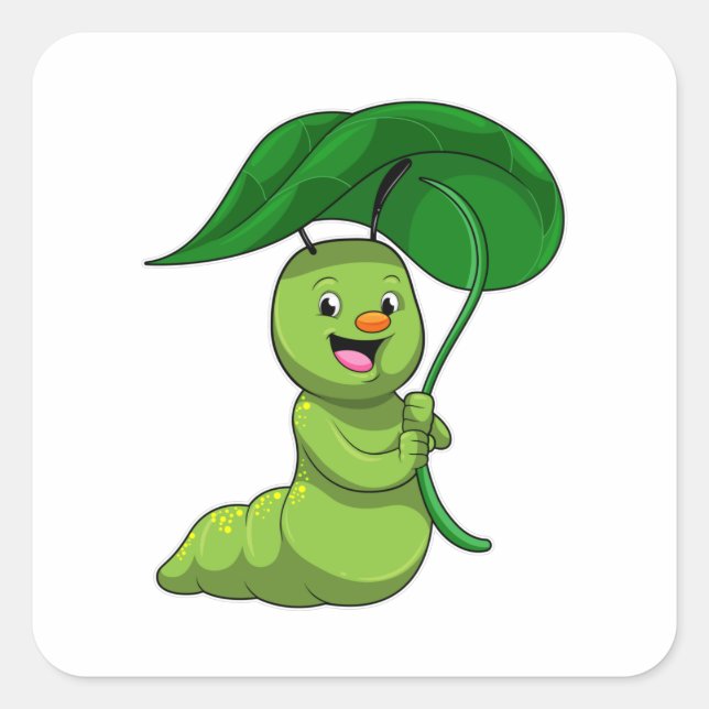 Caterpillar with Leaf as Parasol Square Sticker (Front)