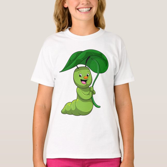 Caterpillar with Leaf as Parasol T-Shirt (Front)