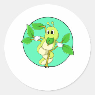 Caterpillar with Leaf Classic Round Sticker