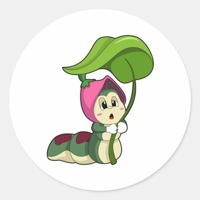 Caterpillar with Leaf Classic Round Sticker (Front)