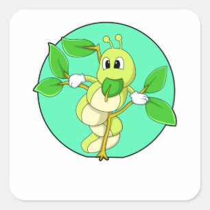 Caterpillar with Leaf Square Sticker