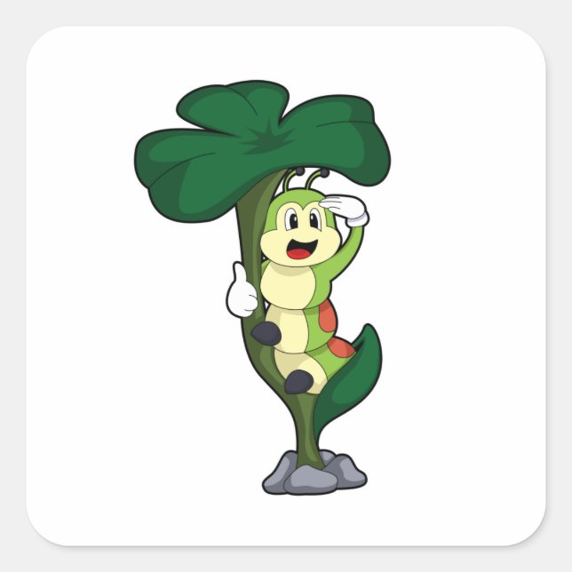 Caterpillar with Leaf Square Sticker (Front)