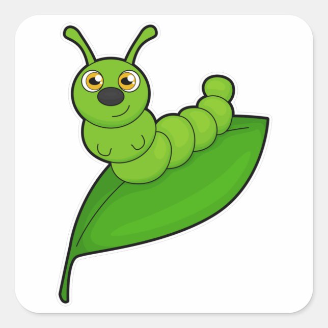 Caterpillar with Leaf Square Sticker (Front)