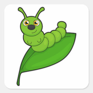 Caterpillar with Leaf Square Sticker