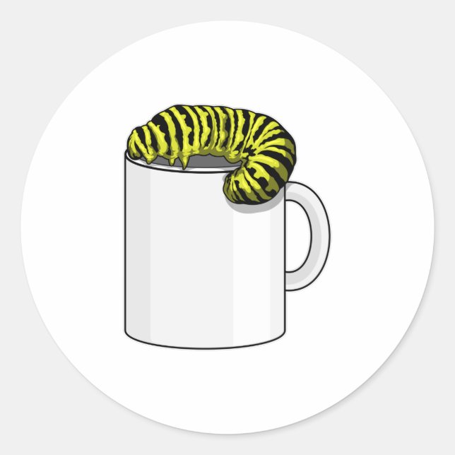 Caterpillar with Mug Classic Round Sticker (Front)