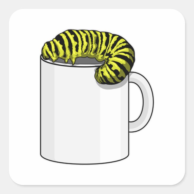 Caterpillar with Mug Square Sticker (Front)