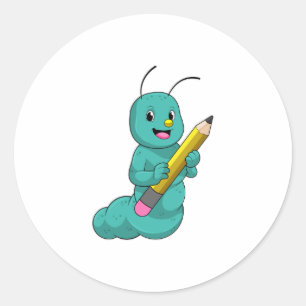 Caterpillar with Pencil Classic Round Sticker