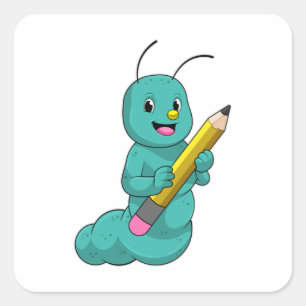 Caterpillar with Pencil Square Sticker