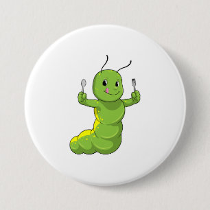 Caterpillar with Spoon & Fork 7.5 Cm Round Badge