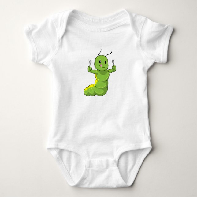 Caterpillar with Spoon & Fork Baby Bodysuit (Front)