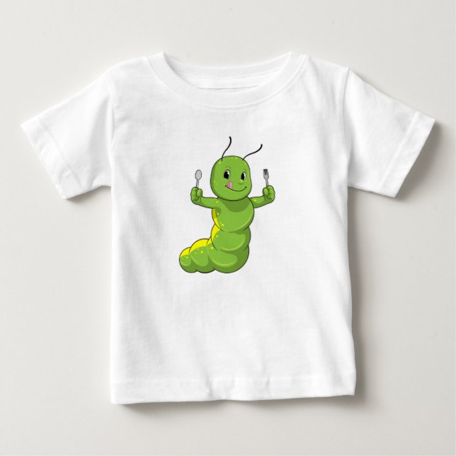 Caterpillar with Spoon & Fork Baby T-Shirt (Front)
