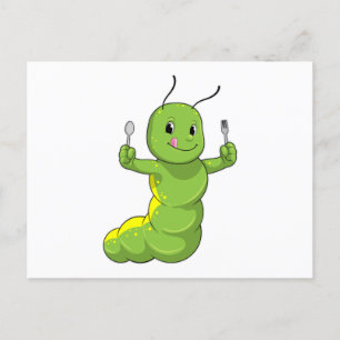 Caterpillar with Spoon & Fork Postcard