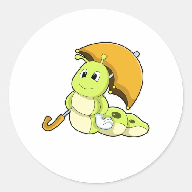 Caterpillar with Umbrella Classic Round Sticker (Front)