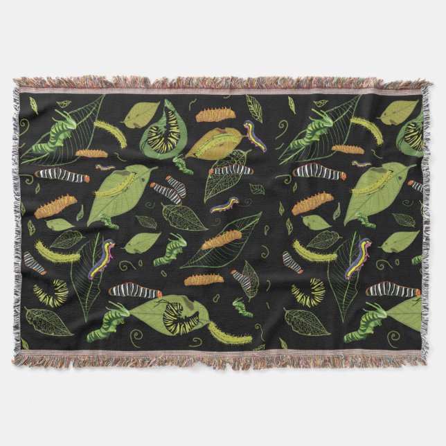 Caterpillars and Leaves Throw Blanket (Front)
