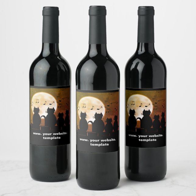 caterwauling ,Cats in the moonlight. Personalise Wine Label (Bottles)