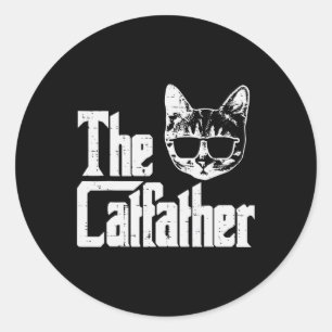 Catfather Funny Cat Dad Fathers Day Movie Pun Papa Classic Round Sticker