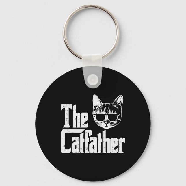 Catfather Funny Cat Dad Fathers Day Movie Pun Papa Key Ring (Front)