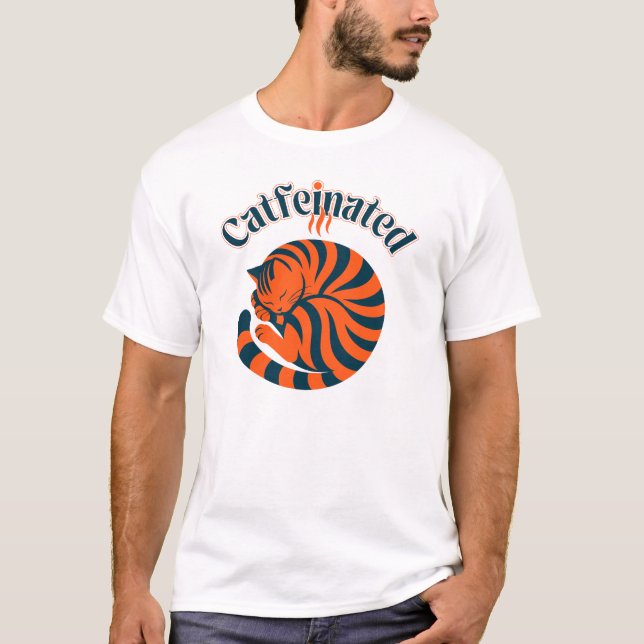 Catfeinated Funny Coffee Cat T-Shirt (Front)