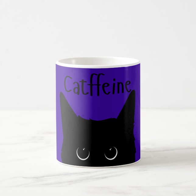 Catffeine Black Cat Purple Background  Coffee Mug (Center)