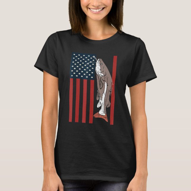 Catfish Fishing Fish Patriotic Catfishing American T-Shirt (Front)