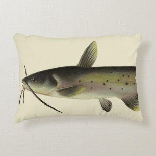 Catfish Fishing, Vintage Marine Life River Fish Decorative Cushion