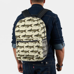 Catfish Fishing, Vintage Marine Life River Fish Printed Backpack