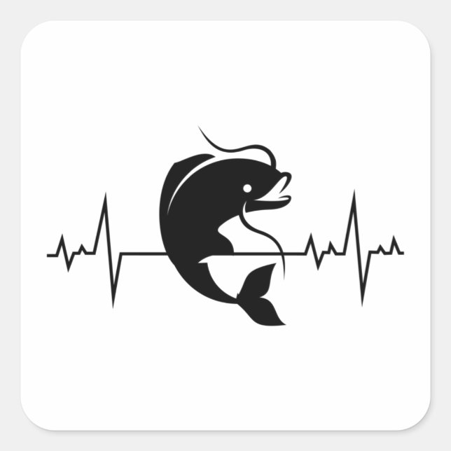 Catfishing Catfish Fishing Fish Heartbeat Pulse Square Sticker (Front)