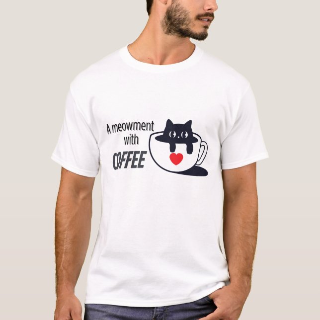 Catful Coffee Vibes – Sleepy Cat Art T-Shirt (Front)