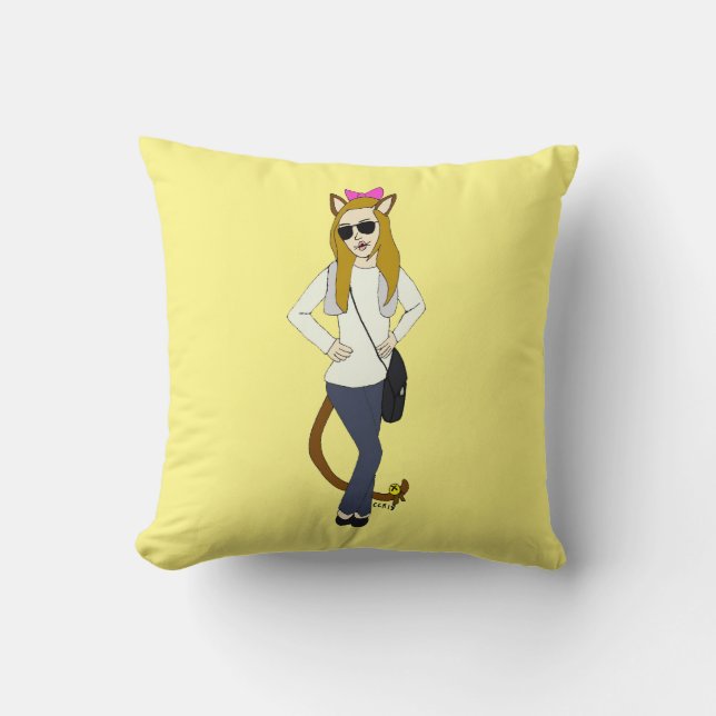 catgirl  button cushion (Front)