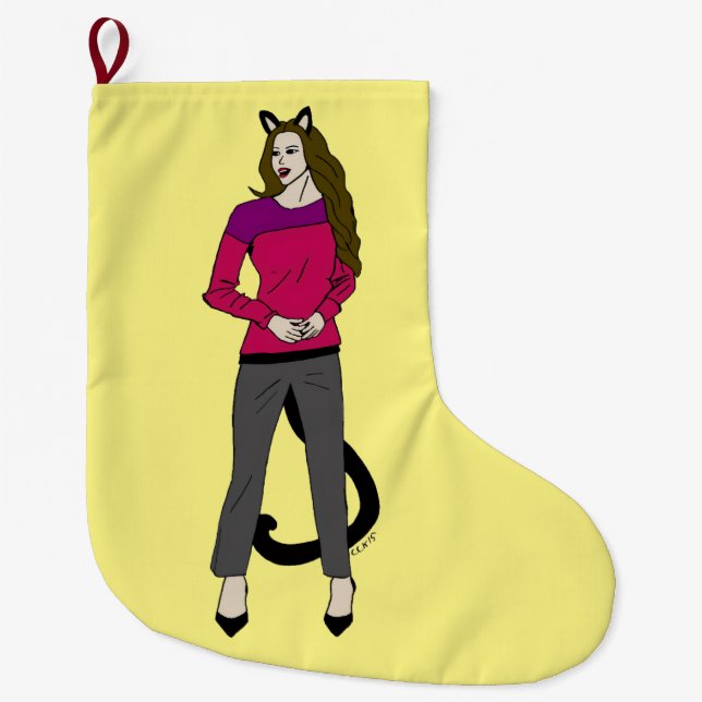 catgirl button large christmas stocking (Front)