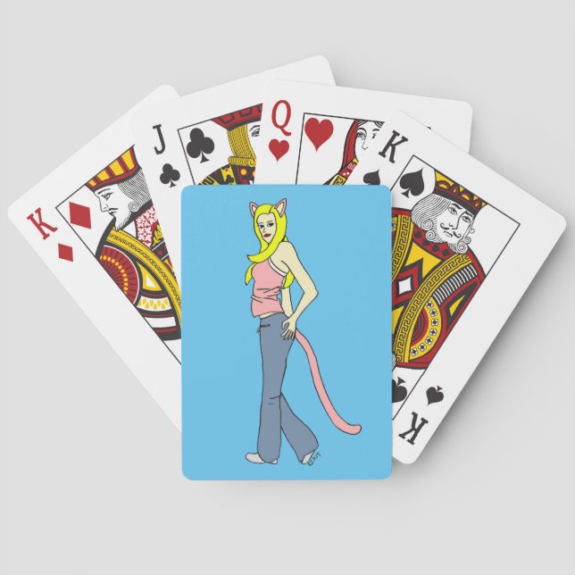 catgirl  button playing cards (Back)
