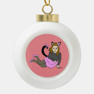catgirl ceramic ball christmas ornament