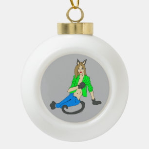 catgirl ceramic ball christmas ornament